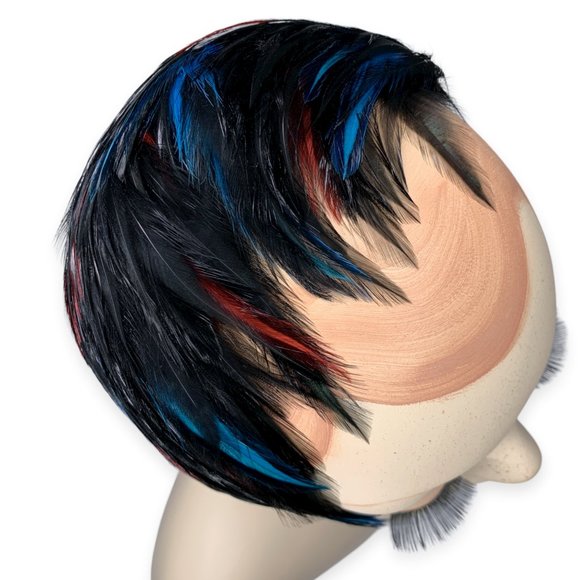 Vintage West Germany Black Blue Red Feather Juliette Headband Hat Pin Up